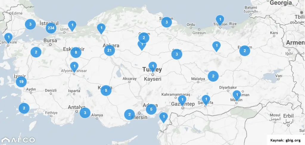LEED Sertifikalı Binalar ve Türkiye Haritasında Konumları